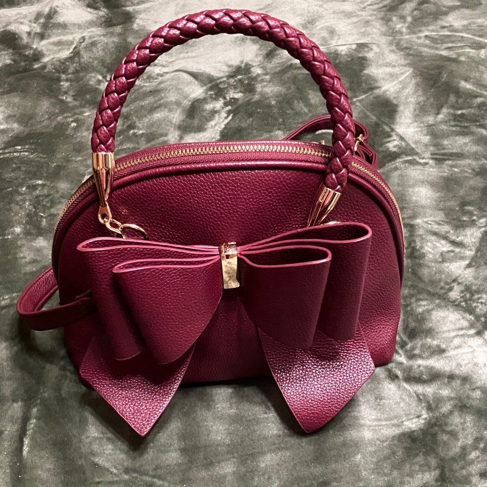 Mini Top-Handle Bow Bag in Burgundy